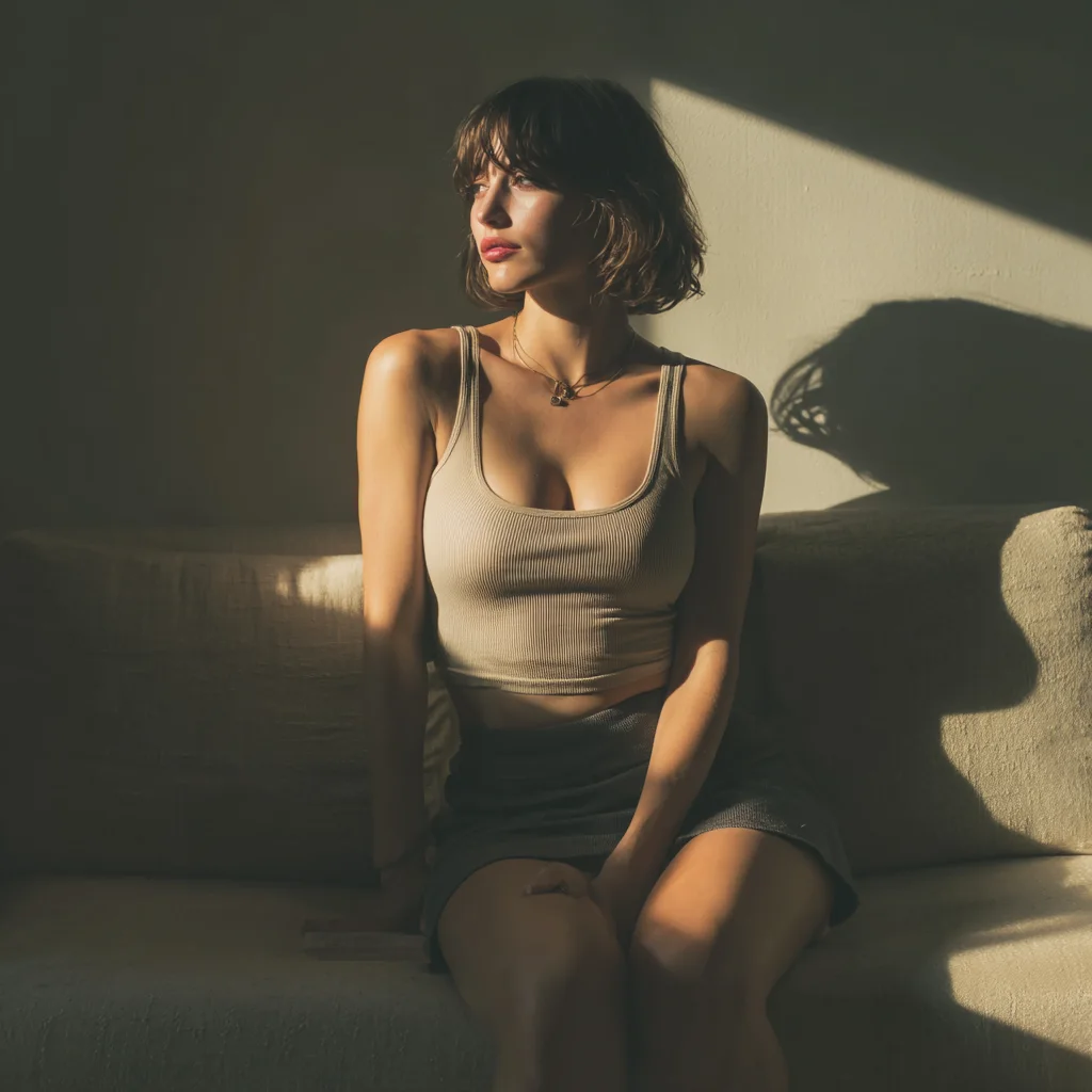 Ember, the featured Vixen AI companion, in a bold intimate portrait